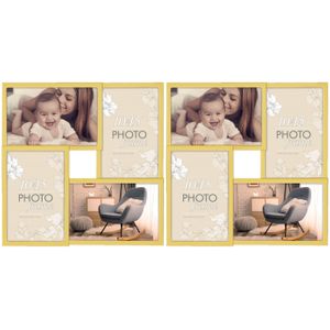 2x stuks multi fotolijst met metalen frame goud met 4 lijstjes geschikt voor een foto van 10 x 15 cm - Fotolijsten