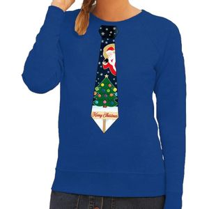 Foute kersttrui stropdas met kerst print blauw voor dames - kerst truien