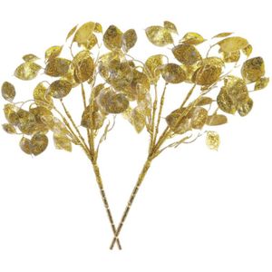 Countryfield kunsttakken/kunstbloemen - 2x - Lunaria - goud - 40 cm - kunststof - Kunstbloemen