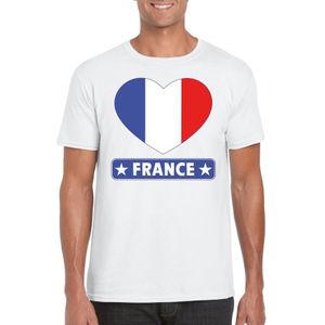 T-shirt wit Frankrijk vlag in hart wit heren - Feestshirts