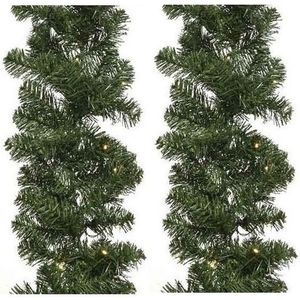 2x Groene kerst dennenslinger guirlande Imperial met licht 270cm - Guirlandes