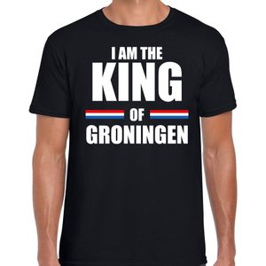 Koningsdag t-shirt I am the King of Groningen zwart voor heren - Feestshirts