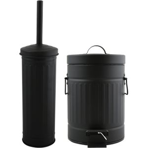 Toiletborstel in houder/pedaalemmer set Industrial - Metaal - zwart - Badkameraccessoireset