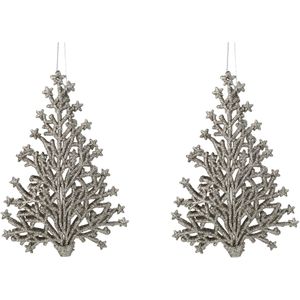 2x stuks kunststof kersthangers kerstboom champagne glitter 15 cm kerstornamenten - Kersthangers