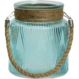 Lumineo windlichten/lantaarns relief - 2x - glas - D14 x H16 cm - blauw