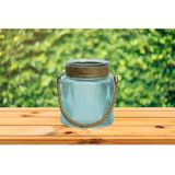 Lumineo windlichten/lantaarns relief - 2x - glas - D14 x H16 cm - blauw