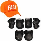 Set van valbescherming voor kinderen maat M / 6 tot 8 jaar met een stoere FAST pet oranje - Lichaamsbeschermers