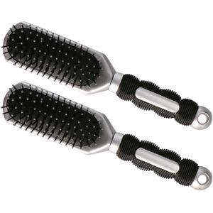 Haarborstel Hairmaster - 2x - zilver met zwart handvat - 23 x 5 cm - kunststof - heren/dames/kinderen