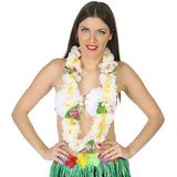 Carnaval verkleed set - Tropische Hawaii party - Bucket Hoedje - Bloemenslinger wit - volwassenen - Verkleedhoofddeksels