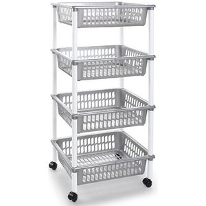 PlasticForte Keukentrolley op wieltjes - 4-laags - zilverkleurig - kunststof - 40x50x85 cm - Opberg trolley