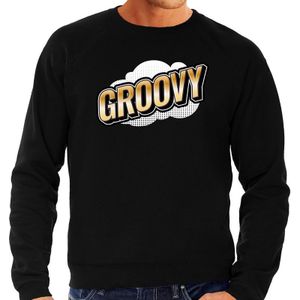Groovy fun tekst sweater voor heren zwart in 3D effect - Feesttruien