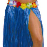 Hawaii verkleed hoela rokje en bloemenkrans met led - volwassenen - blauw - tropisch themafeest - Carnavalskostuums