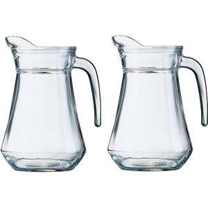 2x stuks glazen schenkkan/karaf 1 liter - Schenkkannen