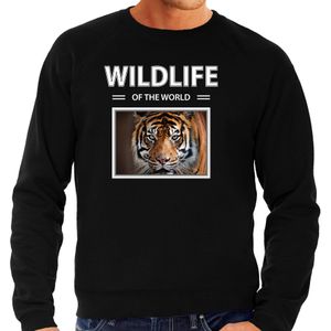 Tijger sweater / trui met dieren foto wildlife of the world zwart voor heren - Sweaters