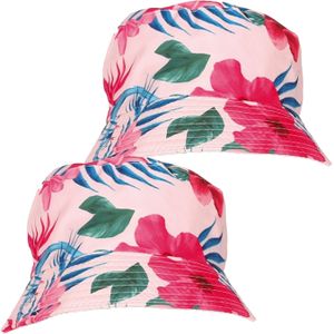 Verkleed hoedje voor Tropical Hawaii party - 2x - Roze flamingo print - volwassenen - Carnaval - Verkleedhoofddeksels