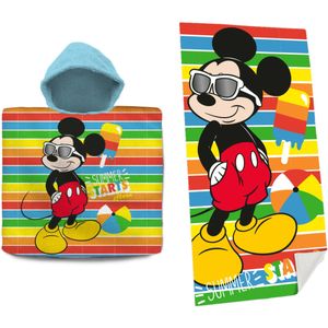 Set van bad cape/poncho met strand/badlaken voor kinderen met Mickey Mouse print - Badcapes