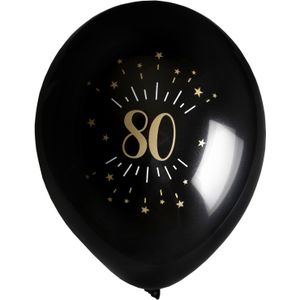 Verjaardag leeftijd ballonnen 80 jaar - 8x - zwart/goud - 23 cm - Feestartikelen/versieringen - Ballonnen