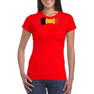 Rood t-shirt met Belgie vlag strikje dames - Feestshirts