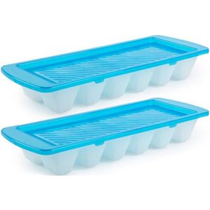 5x IJsblokjes/ijsklontjes vormen met deksel blauw - 12 stuks - IJsblokjes/ijsklontjes makers