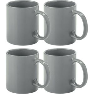 Koffie mokken/bekers - 10x - keramiek - glans - met oor - grijs - 370 ml - Bekers