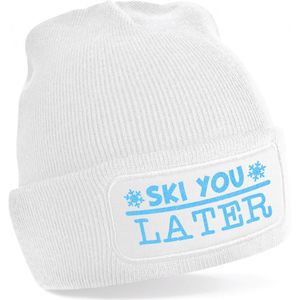 Wintersport muts voor volwassenen - Ski You Later - wit - blauwe glitter - one size - Apres ski - Mutsen - volwassenen