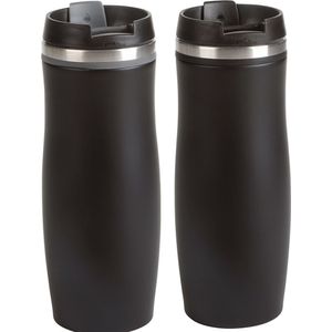 Cuisine - 2x isoleer/warmhoudbekers zwart en zwart/grijs kleur 400 ml