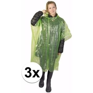 3x groene regen ponchos voor volwassenen - Regenponcho's