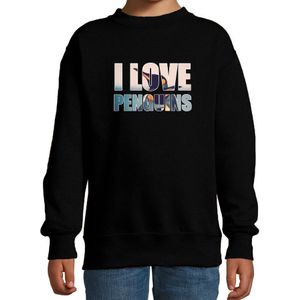 Tekst sweater I love penguins met dieren foto van een pinguin zwart voor kinderen - Sweaters kinderen