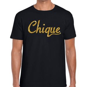Chique goud glitter tekst t-shirt zwart heren - Feestshirts