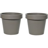 Plantenpot/bloempot - 2x - kunststof - taupe/bruin - Tuin buiten - D20 x H18 cm - Plantenpotten