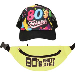 Foute 80s/90s party verkleed set - dames - pet en heuptasje - jaren 80/90 verkleed accessoires - Verkleedsieraden
