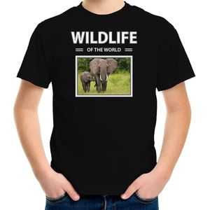 Olifant t-shirt met dieren foto wildlife of the world zwart voor kinderen - T-shirts