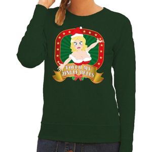 Foute kersttrui groen Touch my Jingle Bells voor dames - kerst truien