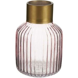 Giftdecor Bloemenvaas - Decoratie glas - roze transparant/goud - 12x18 cm - vaas