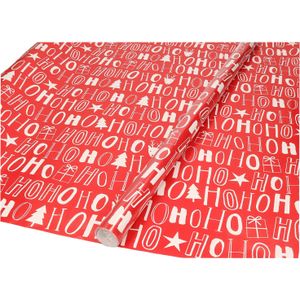 Kerst inpakpapier/cadeaupapier rood Ho Ho Ho 200 x 70 cm - Cadeaupapier