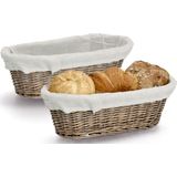 Broodmandje met stof - 2x - riet/canvas - bruin - landelijke stijl - broodmand