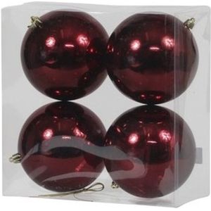 4x Bordeaux rode kerstballen 12 cm glanzende kunststof/plastic kerstversiering - Kerstbal