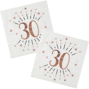 Verjaardag feest servetten leeftijd - 20x - 30 jaar - rose goud - 33 x 33 cm - Feestservetten
