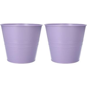 Zinken Emmertje - Lila Paars - Plantenpotje - D16 x H13 cm - Set van 2