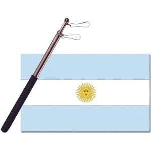 Landen vlag Argentinie - 90 x 150 cm - met compacte draagbare telescoop vlaggenstok - supporters - Vlaggen