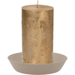 Kaarshouder/mini schaaltje voor stompkaars - beige/zand - metaal - D10 x 2 cm