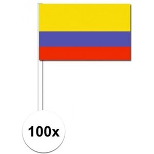 100x Colombiaanse fan/supporter vlaggetjes op stok - Vlaggen