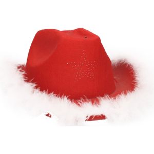 Kerst cowboyhoed - rood - met verlichting - 25 x 37 cm -  volwassenen - Verkleedhoofddeksels
