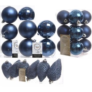 Kerstversiering kunststof kerstballen donkerblauw 6-8-10 cm pakket van 50x stuks - Kerstbal