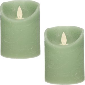 2x Jade groene LED kaarsen / stompkaarsen 10 cm - Luxe kaarsen op batterijen met bewegende vlam
