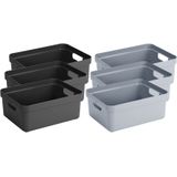 Set van 6x stuks opbergboxen/opbergmanden 24 liter kunststof zwart en blauwgrijs - Opbergbox