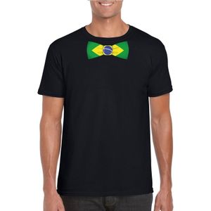 Zwart t-shirt met Brazilie vlag strikje heren - Feestshirts
