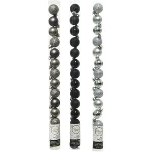 42x Stuks kunststof kerstballen mix zwart/antraciet grijs/zilver 3 cm - Kerstbal