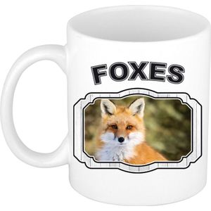 Dieren vos beker - foxes/ vossen mok wit 300 ml  - feest mokken