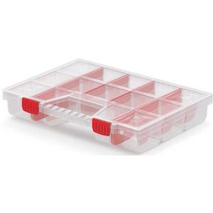 Sorteerbox/vakjes koffer - spijkers/schroeven/kleine spullen - 12-vaks - 39 x 29 x 6.5 cm - Opbergbox